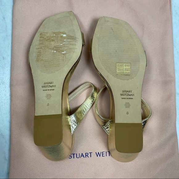 Stuart Weitzman: Aleena Gold Metallic Slip On Heeled Sandals Shoes Size 6 (NWOT) - Picture 7 of 7